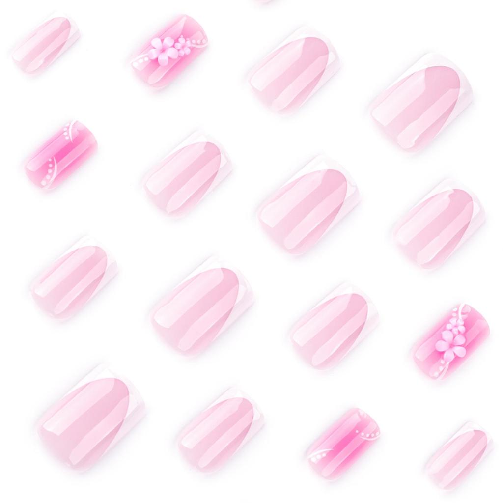 French Summer Floral White Press-On Nails - Short Square Tips for Nail Art