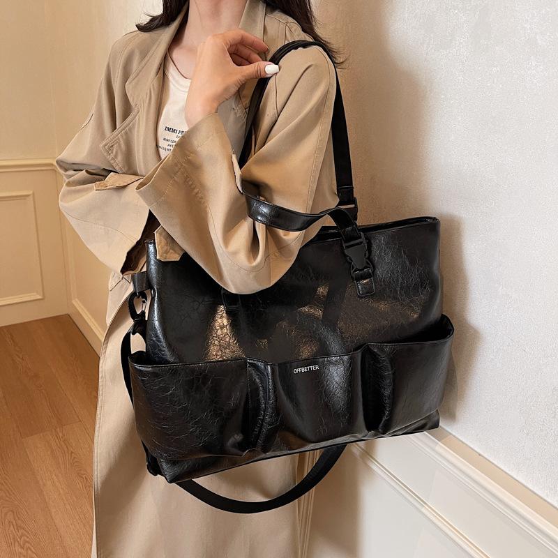 Simple PU Texture Travel Bag, Large Capacity Cover, Tie Rod, Light Tote Bag, Women's Leisure Commuting Yoga Sports Bag