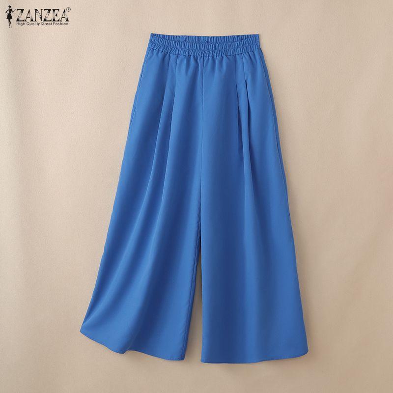 ZANZEA Pantaloni Culotte Larghi Casual da Donna a Vita Elasticizzata Monocolore