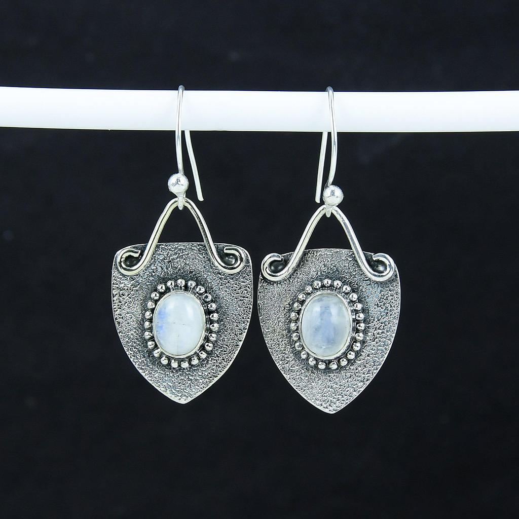 Natürliche Regenbogen Mondstein Edelstein Ohrringe, 925 Sterling Silber Ohrringe, Handgemachte Boho Silber Schmuck Ohrhänger, Party Wear Geschenk