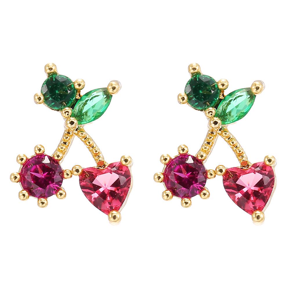 Tropical Fruit Zircon No-Piercing 925 Silver Stud Earrings – Lightweight Luxury Dangles for Women