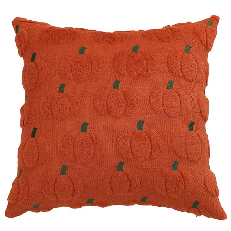 Niedliches Geister-Besticktes Kürbis-Plüschkissenbezug Halloween Dekorative Kissenhülle für Zuhause Sofa Schlafzimmer Stuhl Festliche Dekoration