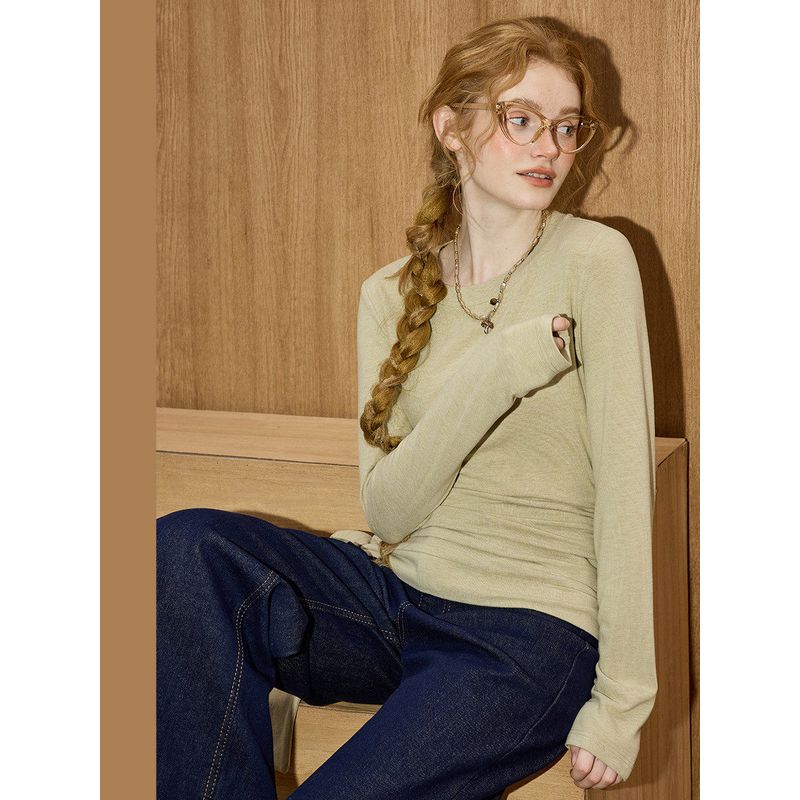 Coolhut Side-Tie Slim-Fit Design Base Layer Top, Round Neck, Long Sleeves, Comfortable New Winter Women's Base Shirt