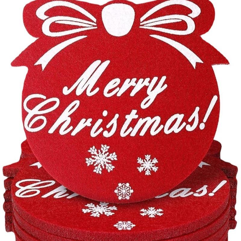 Kulatá vánoční podložka pod hrnek z plsti Tvar sněhové vločky Vánoční stromek X-mas párty dekorace Tepelná izolace Plstěná prostírka