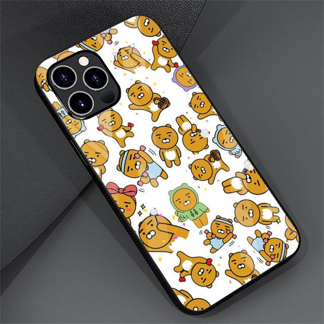 Kakao Friends Cute Glass Case For Apple iPhone 14 13 Pro 11 12 7 8 Plus SE 2022 XR X XS Max 6 6S Tempered Phone Cover Cartoon