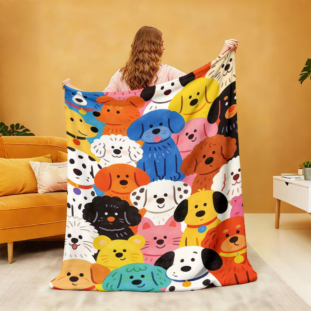 1Pc Colorful Cartoon Animal Printed Flannel Blanket, Multiple Sizes For Casual Comfort, Machine Washable Cover Blanket