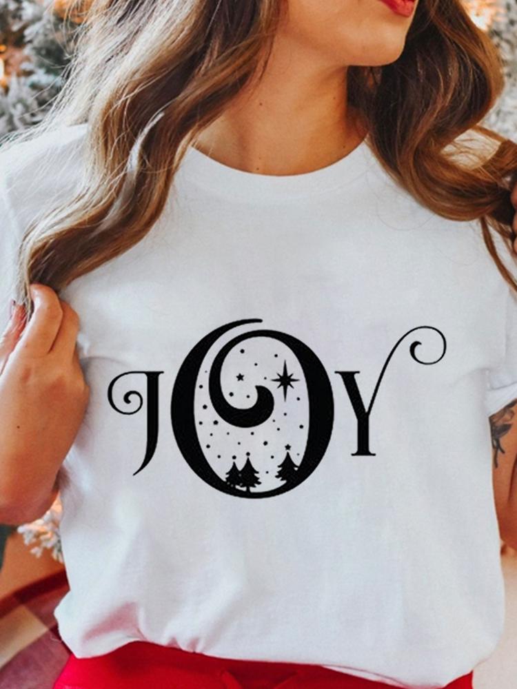 Women's Tops Christmas Short Sleeve Tees Female Summer Beach Funny Cartoon Santa Reindeer Printed T-Shirt Regular Graphic Female