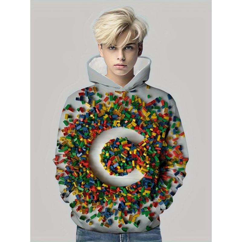 Kinderkleidung Jungen Hoodies Mädchen Kleidung Langarm Bausteindruck Lässig Kinder Sommer Herbst Kleidung Oberteil Kinderbekleidung