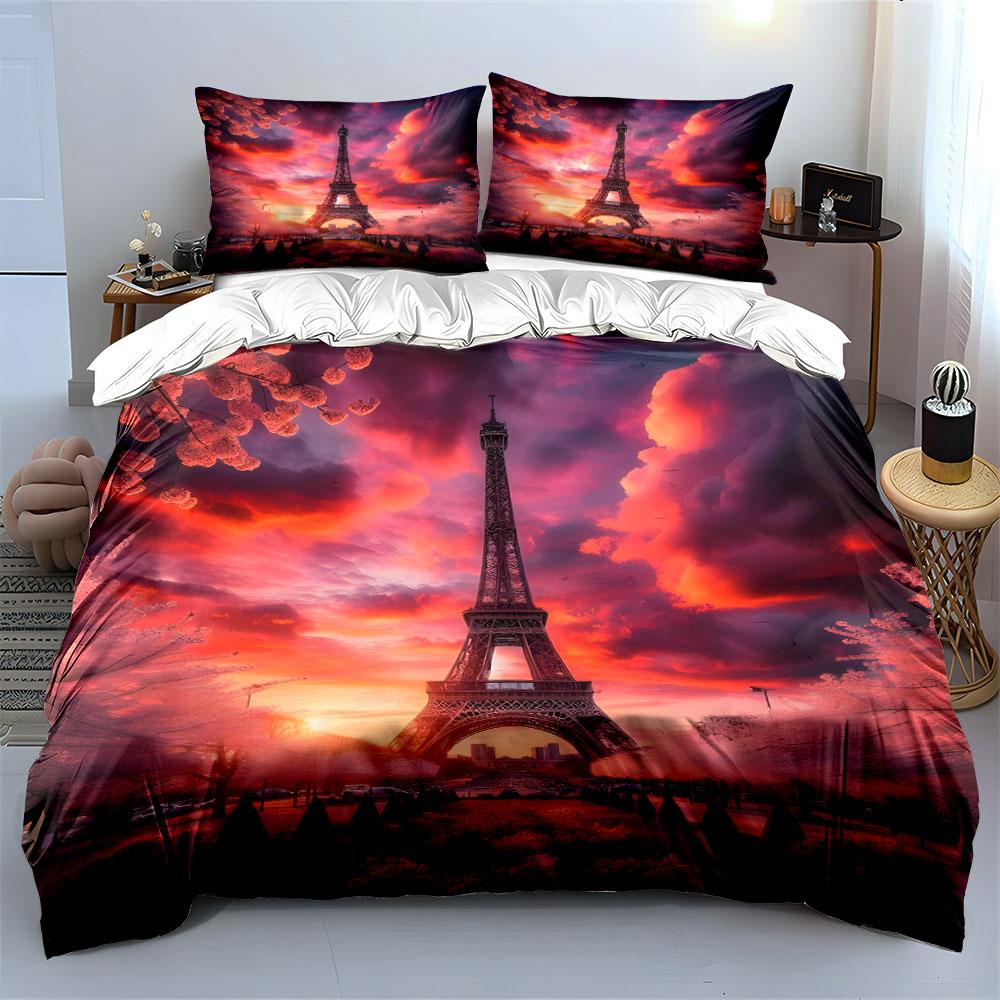Eiffel Tower Sunset Travel Set  Kid'S And Adults' Bedroom Decor, Exquisite Three-Piece Bedding Set Gift