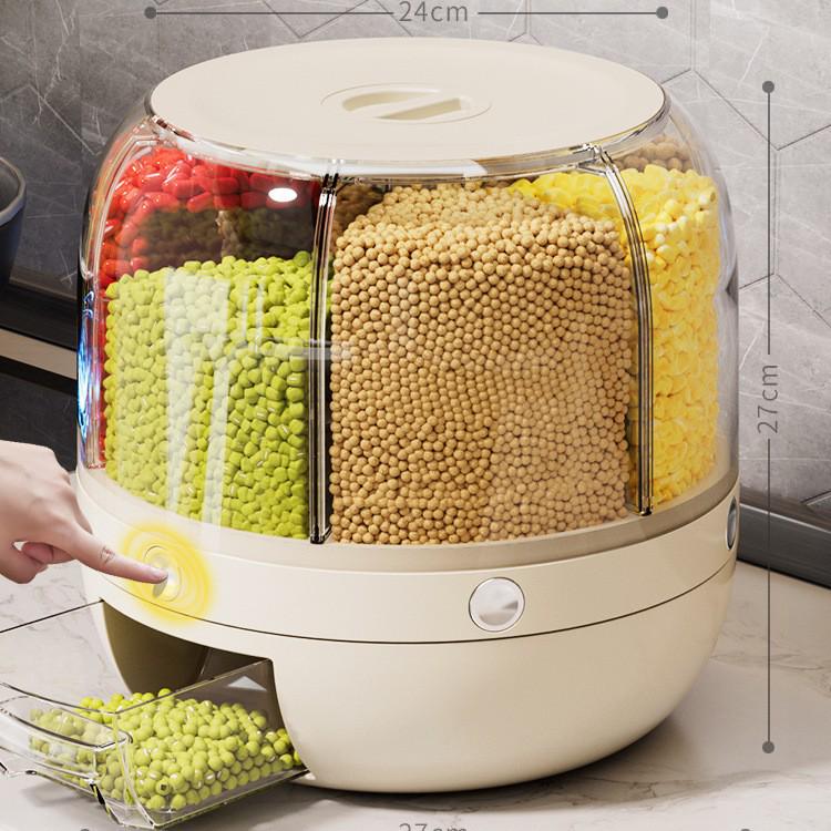

Вращающийся многосекционный контейнер для хранения риса и зерна - Герметичная пластиковая банка, защищенная от насекомых и влаги