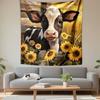 Cow and Sunflowers In Rustic Field Patterned Tapestry Decorative Wall Hanging, Home Bedroom Living Room Decor
