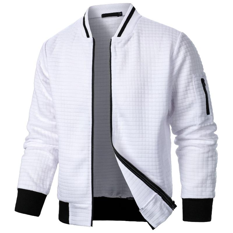 Men's New Zipper Solid Color Jackets Stand Up Collar Men's Casual Plaid Coats Vintage High Street Casual All-match Cardigan