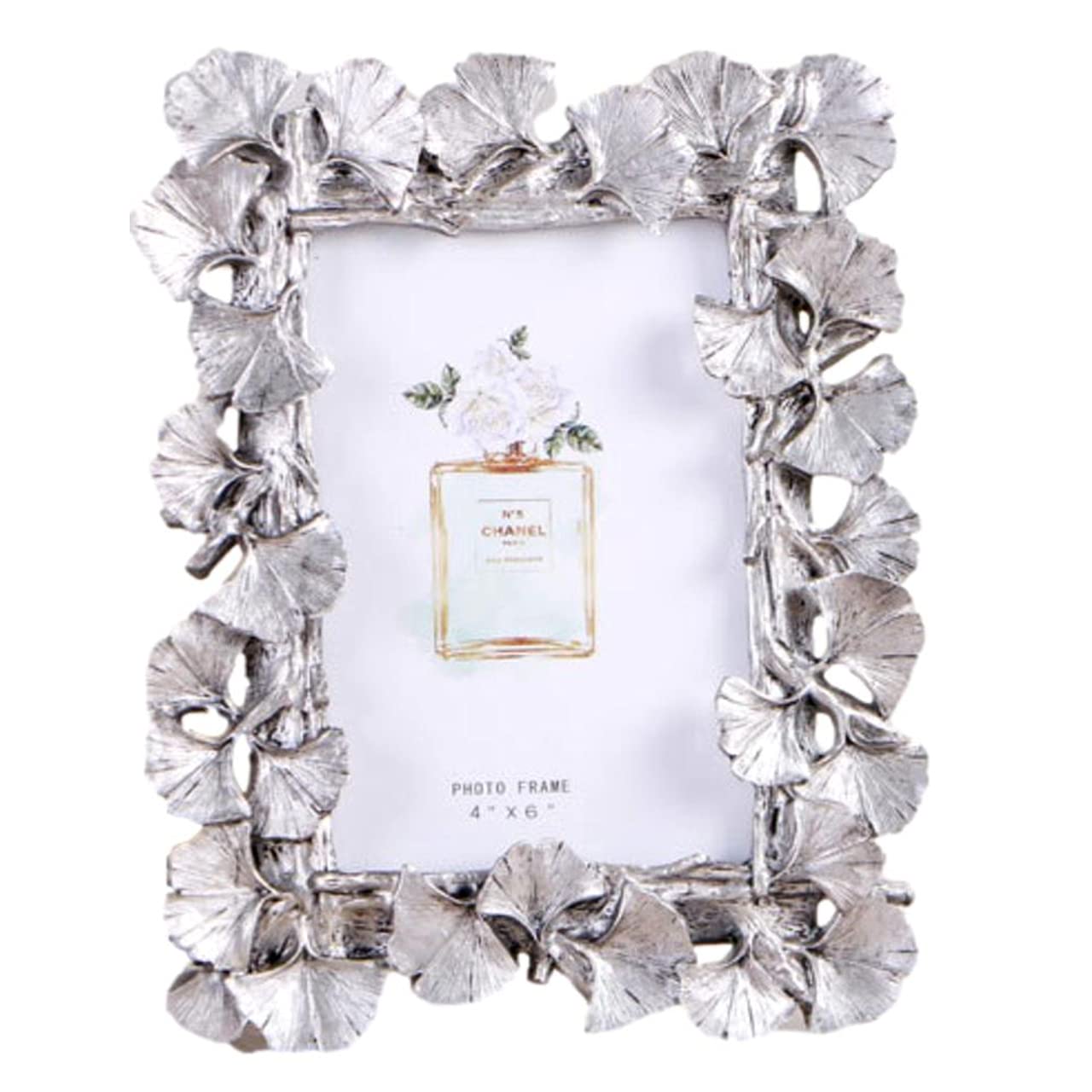 

Queen-b Ginkgo Photo Frame, Nordic Style, Picture Frame, Stylish and Cute Tabletop Ginkgo Design, Interior Decoration (Rectangular/Silver)