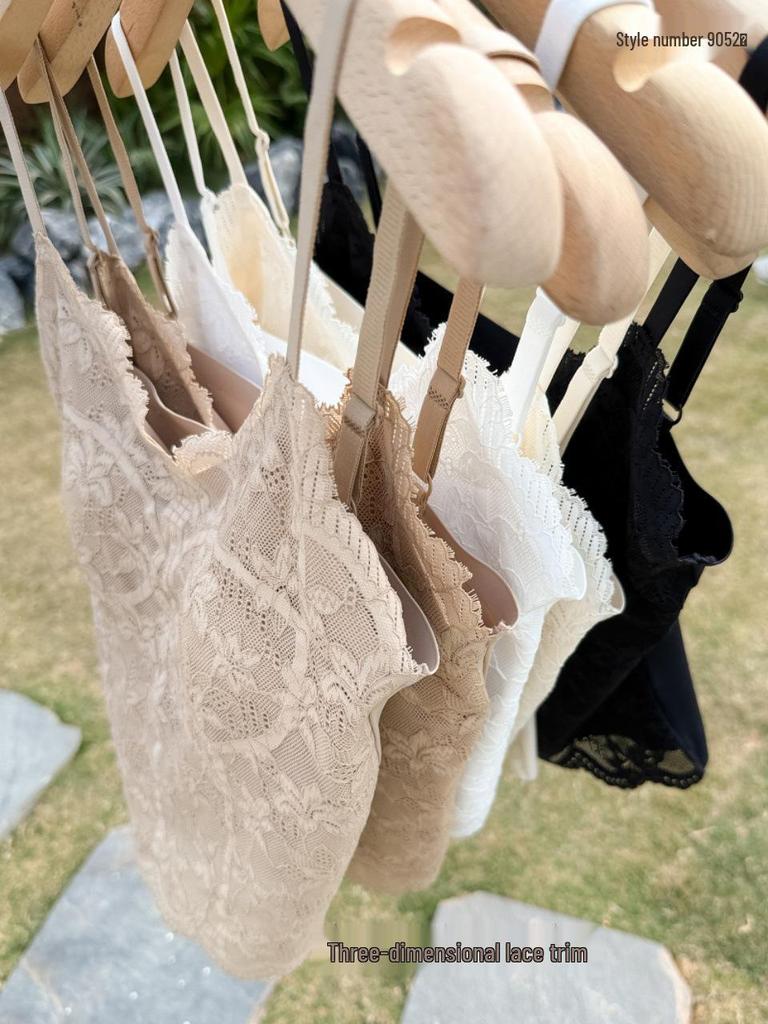 French Lace Ice Silk Camisole with Chest Pads - Elegant Back, Slimming Fit, Spring/Summer Style