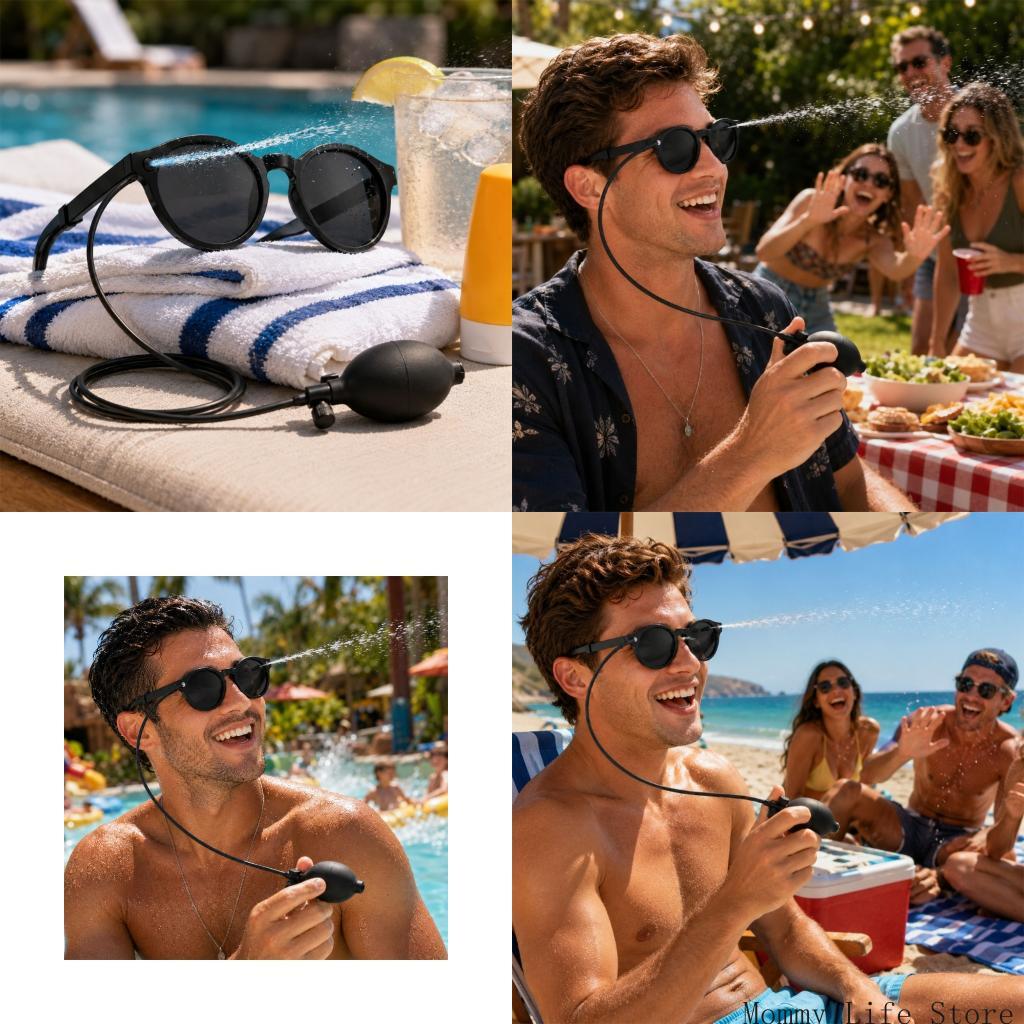 Novelty Water Squirting Sunglasses Toy With Detachable Refill Tanks And Black Glasses Look, Fun Choice For Beach Days, Poolside