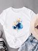 (Asian Size) butterfly flower sweet Short Sleeve T-shirts T shirt Print Women's Top O-neck  Fashion Female Casual Clothing Graphic Tee