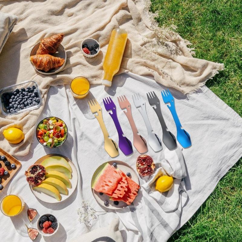 4in-1 Utility Stainless Spork Spoon Bottles Opener Fork Camping Utensils Multifunctional Outdoor Fork Spoon Tableware