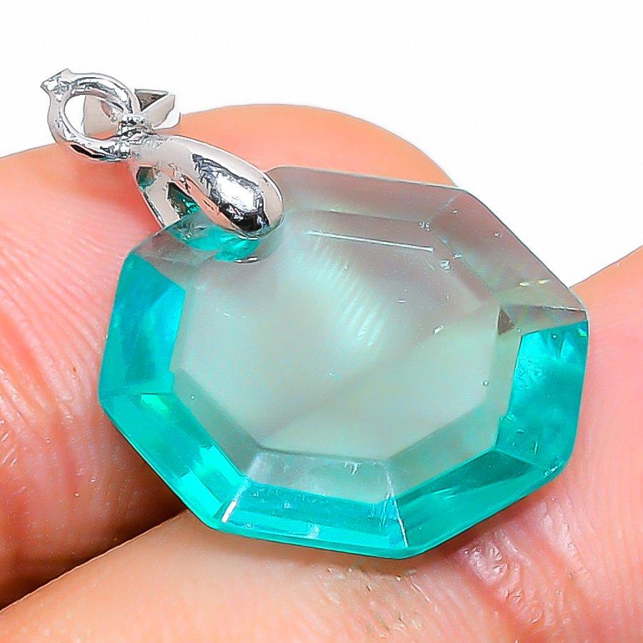 

Natural Aqua Apatite Gemstone Handmade 925 Sterling Silver Pendant 1.10 L2E33