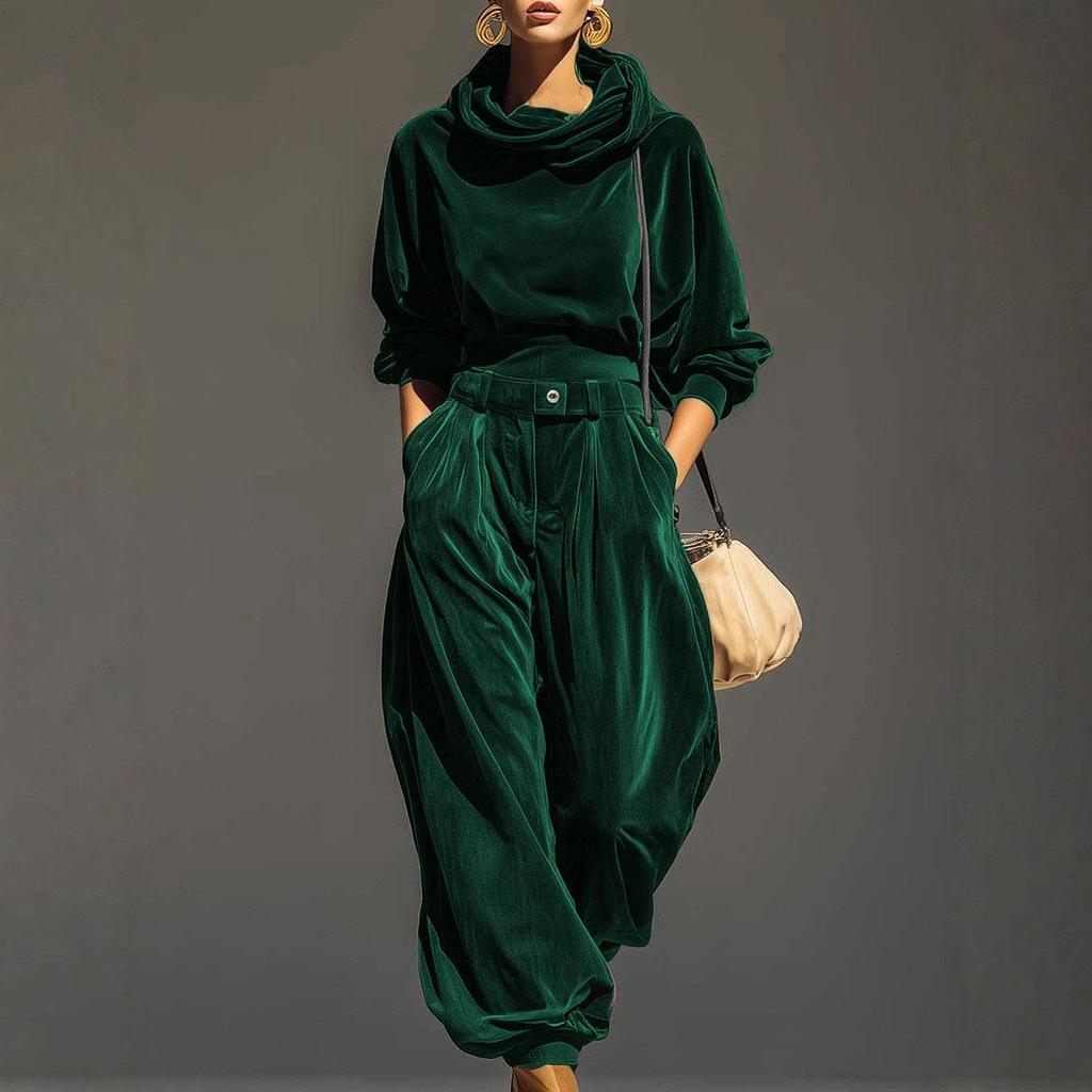 2026 Mode Samt Kapuzen-Langarm-Set mit Bündchenhose für Damen