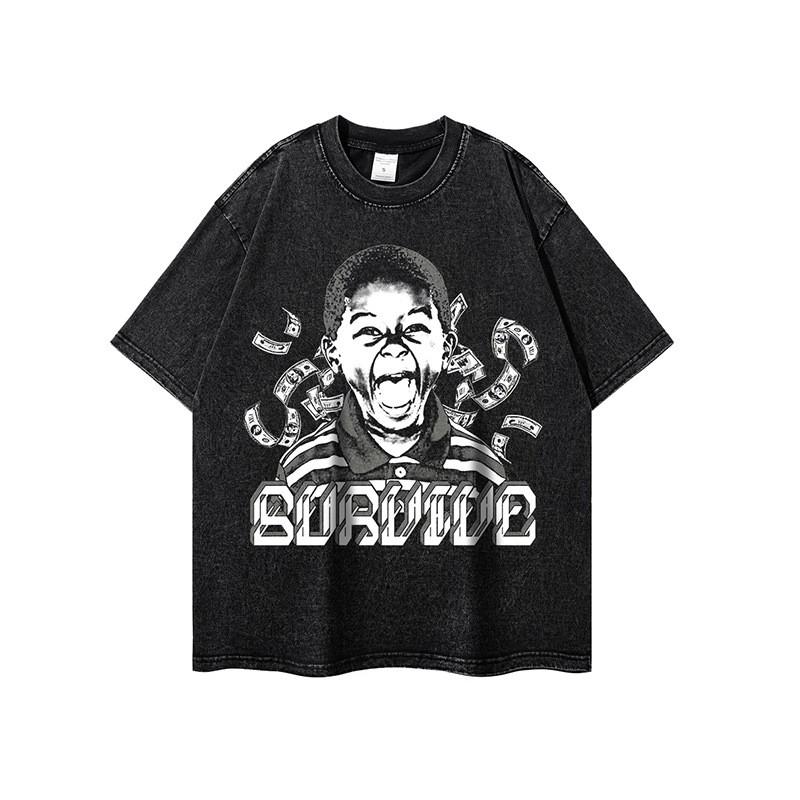Vintage Washed Cotton Tee Unisex Oversized Streetwear Short Sleeve T-Shirt Retro Hip Hop Style