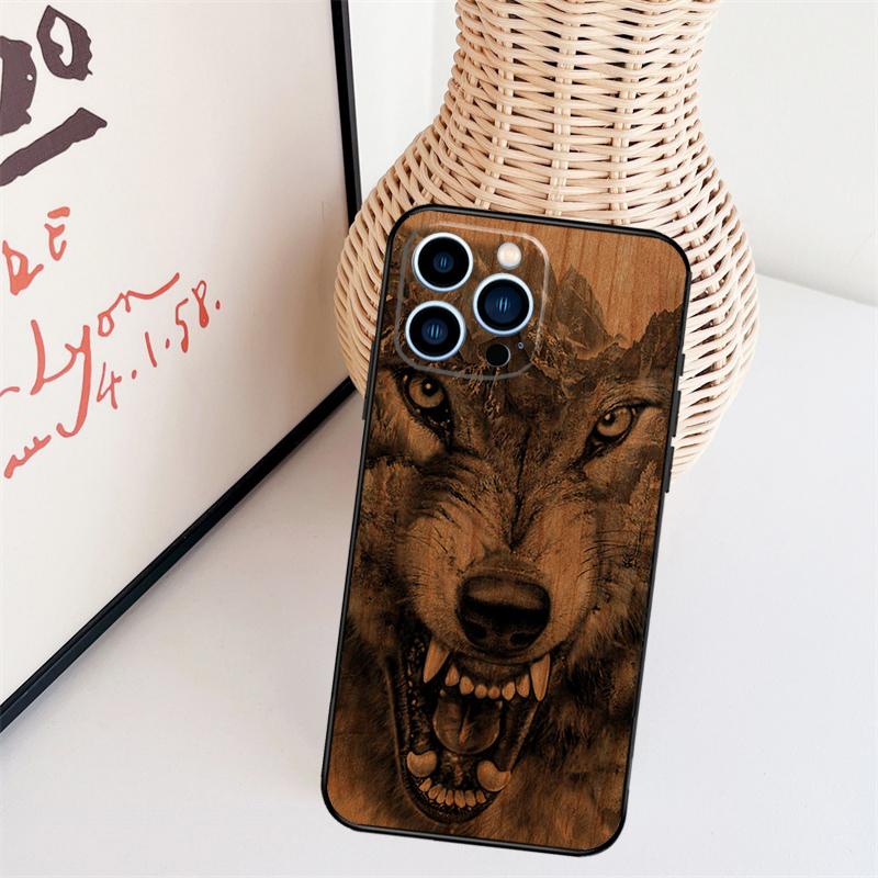 Wolf Bike Butterfly Wood Funda For iPhone 16 15 Pro 14 Pro Max Plus 11 13 12 Mini X XS XR Phone Case