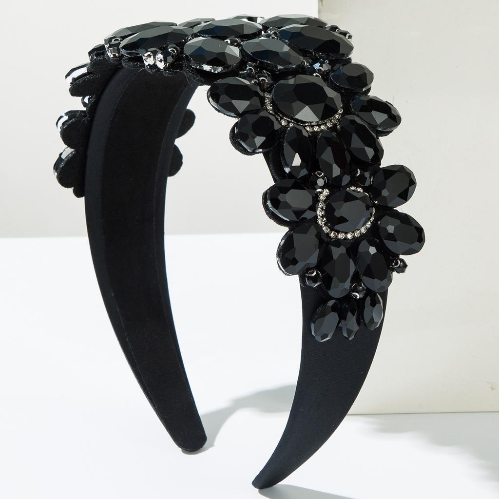 Fashion Baroque Wide-Brimmed Glass Drill Headband Heavy Industry Full Diamond Super Shiny Retro Luxury Ball Hair Accessories