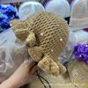 Popular sweet age reducing ruffle edge knitted bucket hat hand crocheted pearl hat colored rhinestone wool hat