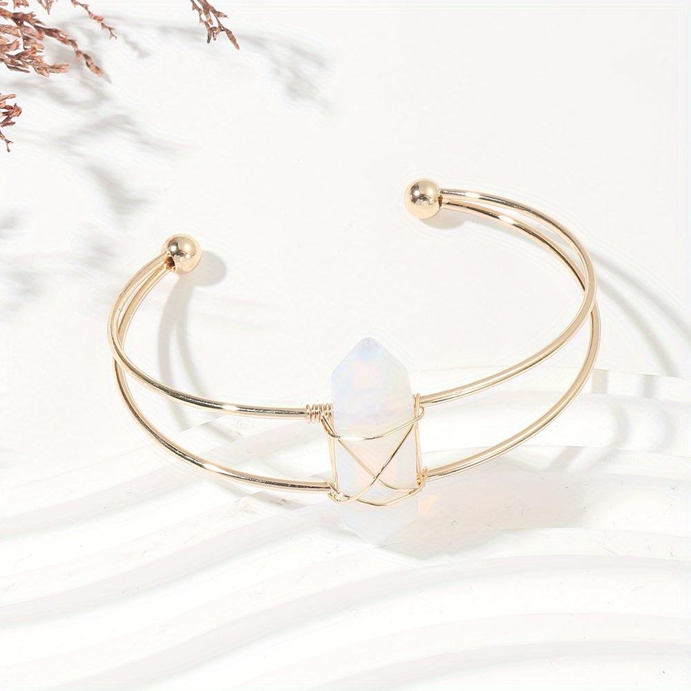 Natural crystal bracelet, hexagonal pillar, bracelet, amethyst, white crystal, open round bracelet, jewelry