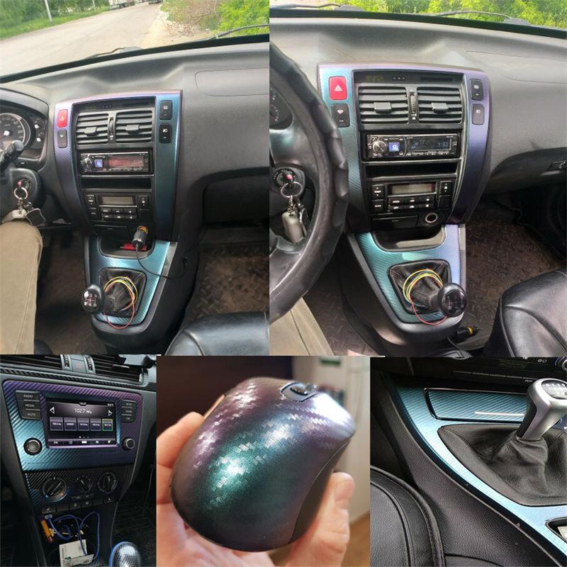 3D Car Interior Accessories Panel Chameleon Carbon Fiber Vinyl Wrap DIY Sticker Purple Green GZW