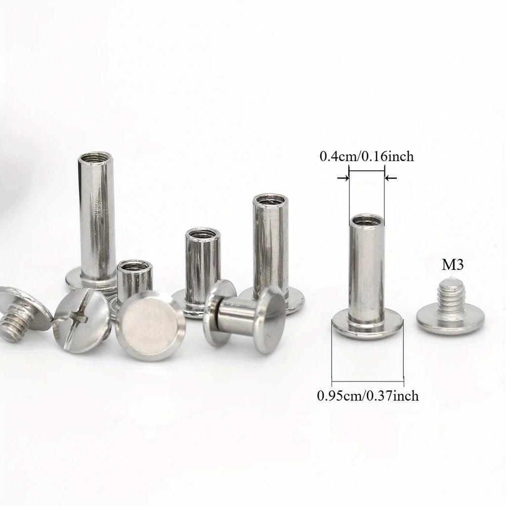 20pcs Stainless Steel Binding Chicago Screws Studs Rivets Slotted Belt Screw for DIY Photo Album Desk Menu Fasteners 9.5mm cap