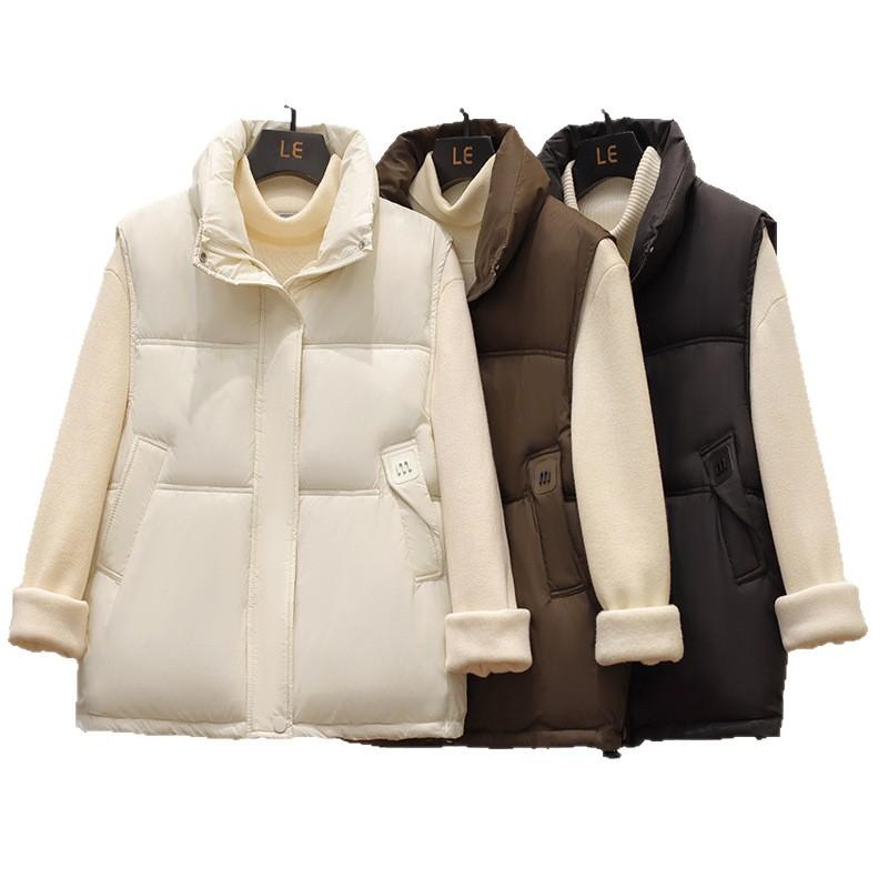 Stand-up Collar Cotton Vest Women's Short Autumn and Winter New Korean Version Labeled Cotton Vest Fashion Temperament Vest Cotton Vest