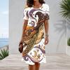 Women Plus Size Round Neck Short Sleeve Cartoon Excavator Printed A Line Dress