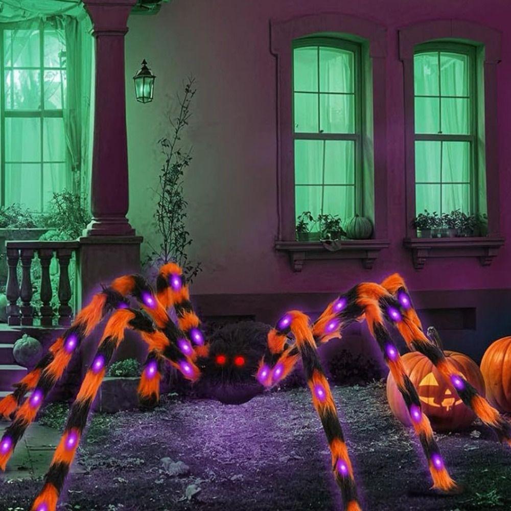 8 Modes Luminous Halloween Spider Glow Scary Giant Spider Practical LED Spider Net  Garden Yard