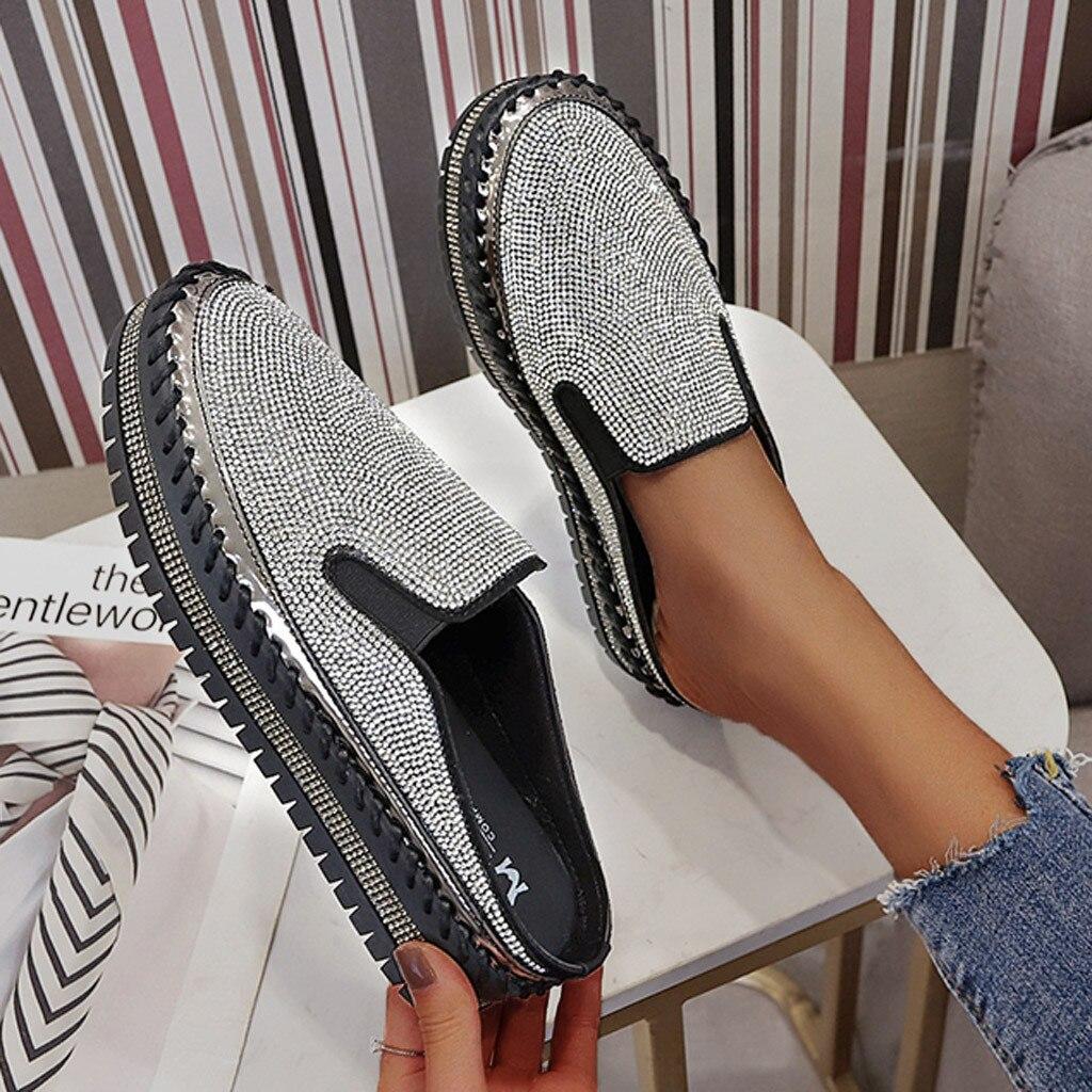 Kadın Kristal Espadrilles Taklidi Rahat Nefes Platform Ayakkabılar Bayanlar Düz Loafer'lar