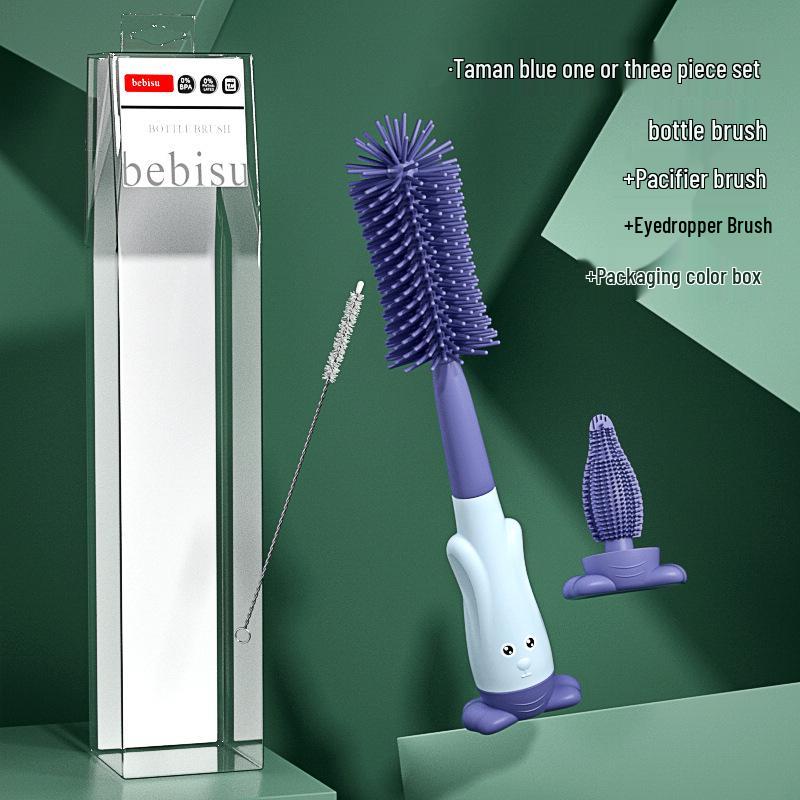 Rotating Silicone Baby Bottle, Nipple, & Straw Cleaning Brush Set