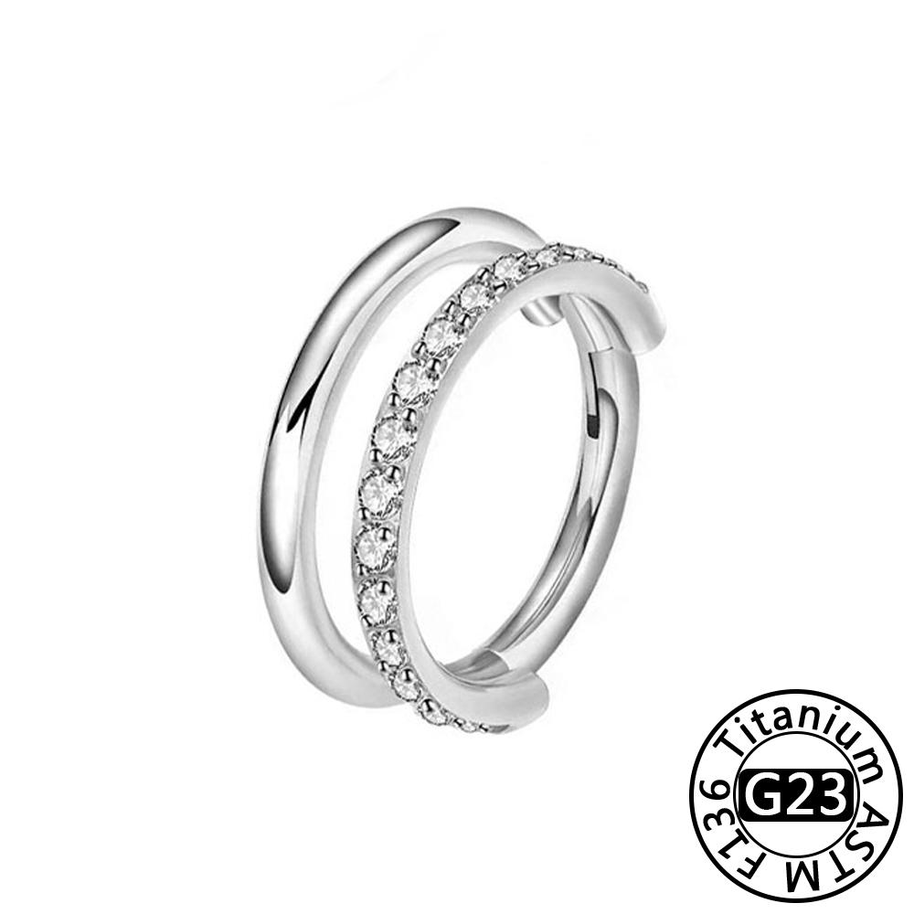 Anillo de Nariz Clicker de Titanio G23 Cartílago de Oreja Tragus Helix Daith Pendientes Redondos Aro CZ 16G Segmento con Bisagra Joyería para Piercing Corporal