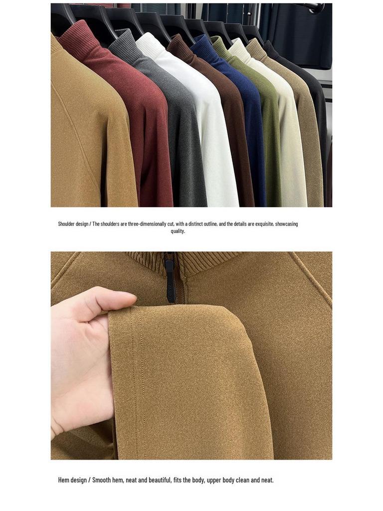 Men's Double-Sided Brushed Cationic Long-Sleeve Half-High Collar Zipper Sweatshirt