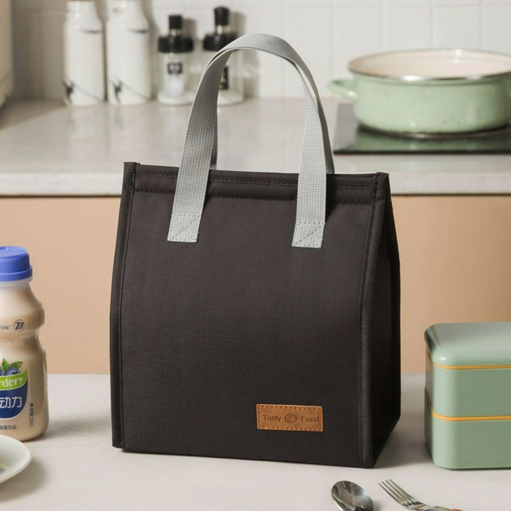 Solid Color Thermal Breakfast Organizer Tote Canvas Lunch Bag Food Hand Bags Waterproof Lunch Bag
