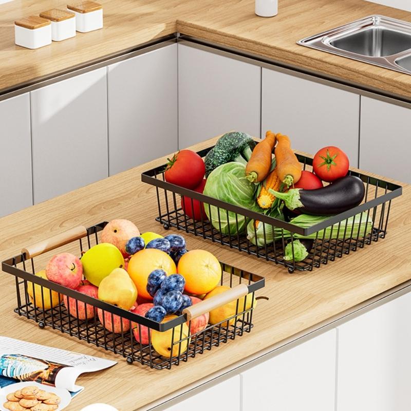Fruit Organizer Basket Stackable Vegetable Storage Rack with 2 Banana Hangers Space Saving Bread Snacks Organizer