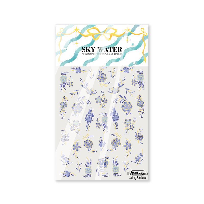 

SKY Blue & White Porcelain Nail Art Stickers with Gold and Silver Metallic Textures