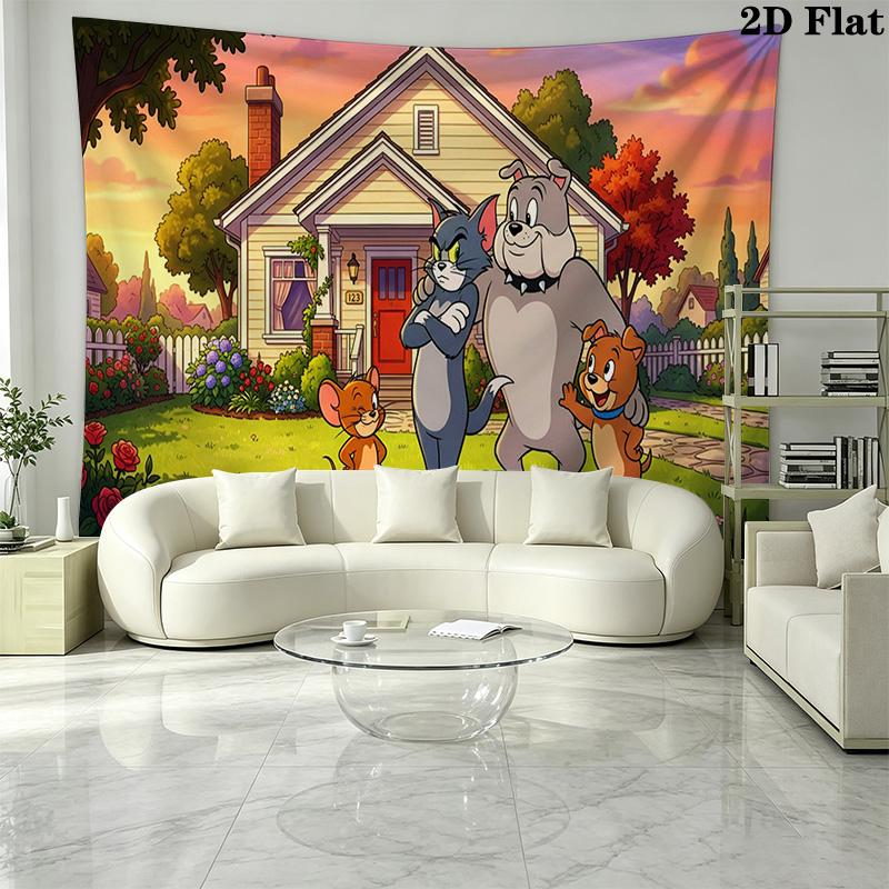 Mouse Cat Cartoon Wall Tapestry Aesthetic Wall Hanging Printed Fabric Blanket Decorative Tapestries for Bedroom Living Room Home Decor
