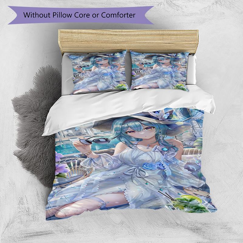 3pcs Genshin Impact Furina1 Design Cover Set - HD Printed Bedding with 1 Cover and 2 Pillowcases - Perfect for Home and Dorm Decor