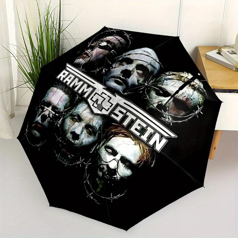 1pc Rammstein Automatic Folding Umbrella - Portable 3-Fold Design, 8-Bone Iron Frame Outdoor Umbrella, Ideal Gift for Fans, Travelers, Daily Use,