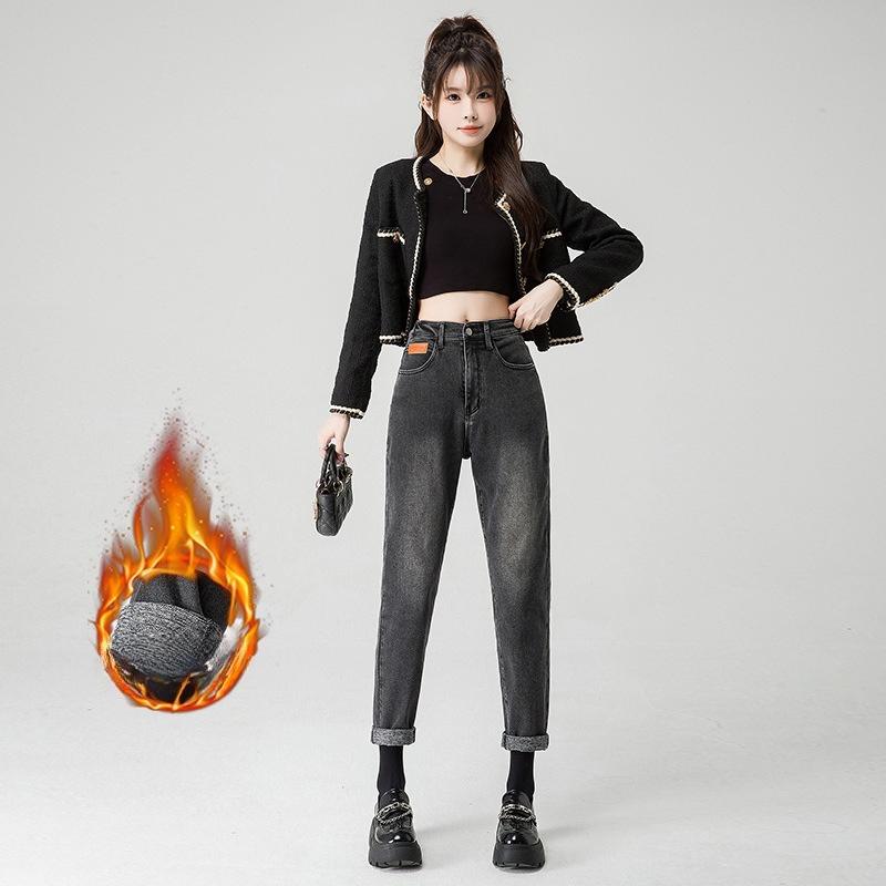 

Женские джинсы больших размеров на осень и зиму, утепленные плюшем, с высокой посадкой, свободные джинсы-гаремы XXXXXL серый