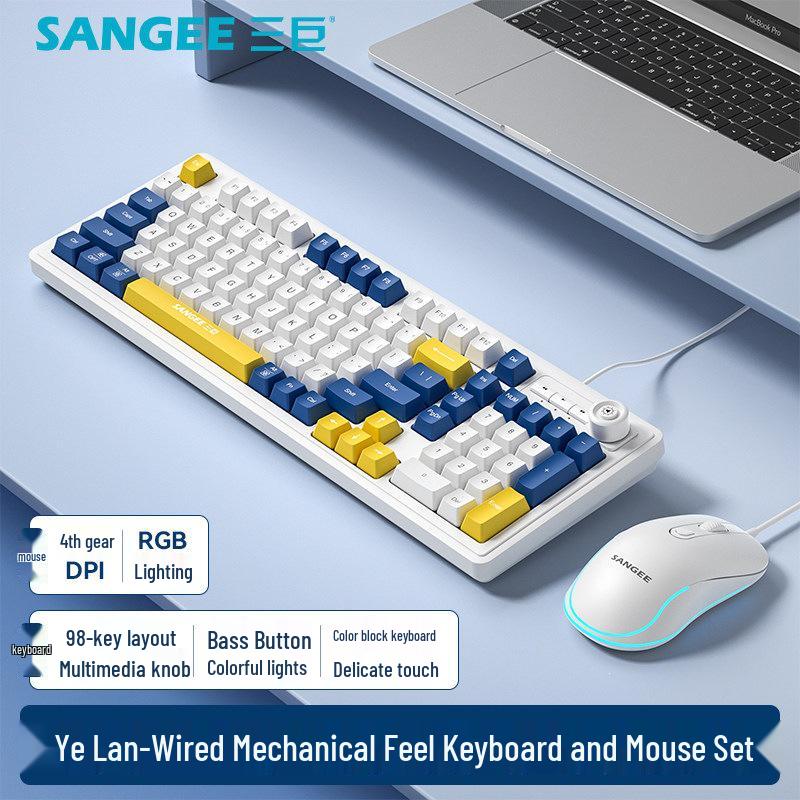 Three Giants Wired Gaming Keyboard & Mouse Set - Mechanical Feel, High Aesthetic Value for Esports, Laptop, & Office Use
