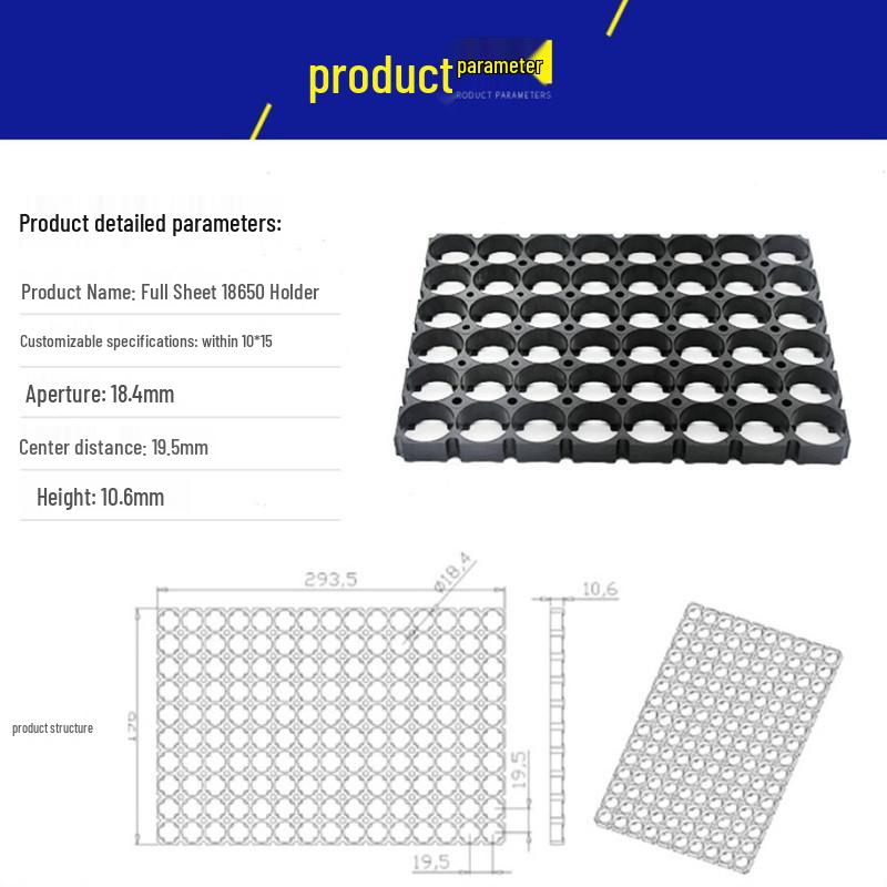 18650 Lithium Battery Pack Bracket for 1-6 Cells, 18.4mm Holes
