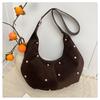 Spring New Women Shoulder Bags Matte Textured Crescent Bag Fashi Rhineste Retro Suede Comfortable  Texture  Crossbody Bag