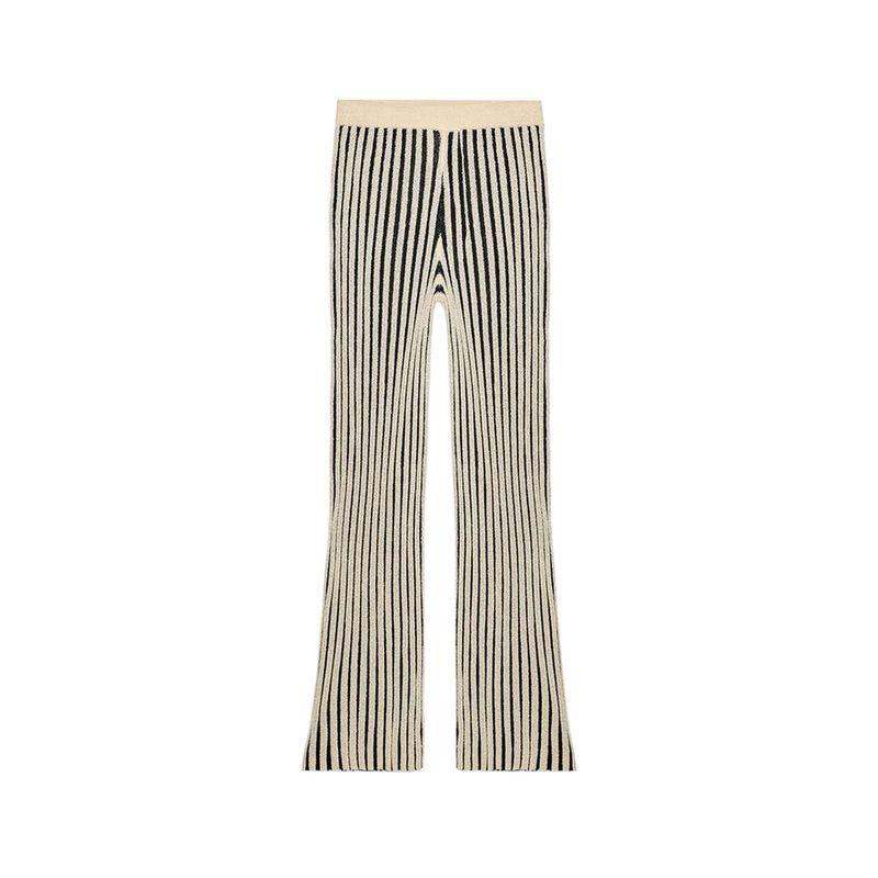 

round Neck Patchwork Cut Stripes Knitting Tops 8779154 Stripes Patchwork Cut Knitted Trousers 8779189 Nude Pants L
