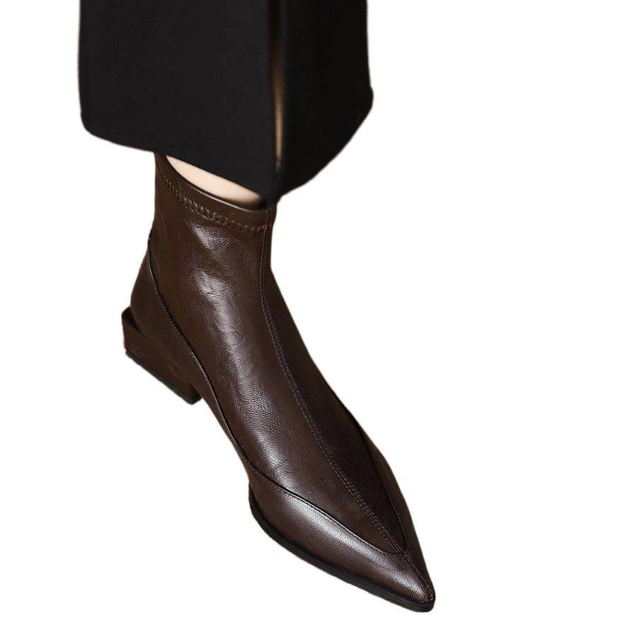 Damen Stiefeletten mit spitzer Zehenpartie und Blockabsatz, Reißverschluss hinten, mit Fleece gefüttert für Herbst/Winter 2025, elastisches Socken-Design für eine schlankmachende Passform.