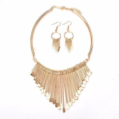 New Fashion Luxury Womens Metal Tassels Pendant Chain Bib Necklace Earrings
